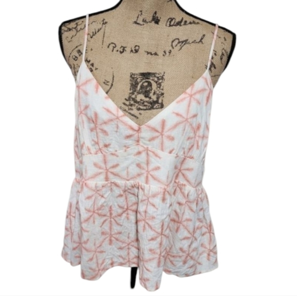 Loft Floral Peplum Cami Tank Top Sleeveless White & Peach Blouse Summer XL New